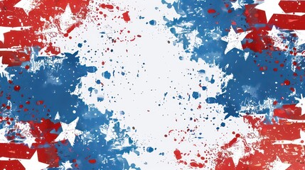 A frame featuring paint splashes in red and blue colors with white stars, resembling an abstract representation of the USA flag.
