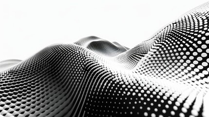 A black and white image of a mountain with a series of dots. Concept of movement and energy, as if the mountain is constantly shifting and changing. The dots create a sense of depth and texture