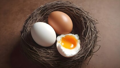Organic Nest: Eggs on Minimalistic Background - Hand Edited Generative AI