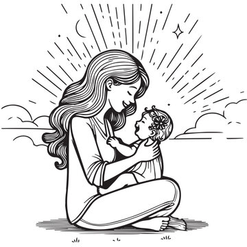 Happy mothers day line art vector illustrations for coloring book, children book.