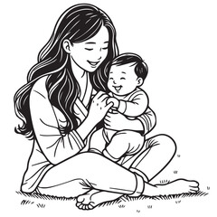 Happy mothers day line art vector illustrations for coloring book, children book.
