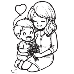 Happy mothers day line art vector illustrations for coloring book, children book.