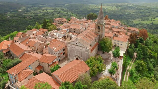 Aerial view of the picturesque historic town of Groznjan, Istria region, Croatia
