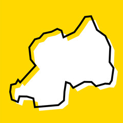 Rwanda country simplified map. White silhouette with thick black contour on yellow background. Simple vector icon