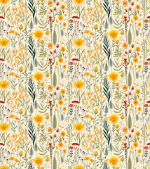 Fototapeta premium Botanical background, floral repeating patterns, seamless flowers, nature illustration, flowers, vibrant flowers, abstract flowers, vibrant color, floral pattern, floral background