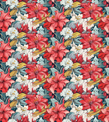 Botanical background, floral repeating patterns, seamless flowers, nature illustration, flowers, vibrant flowers 