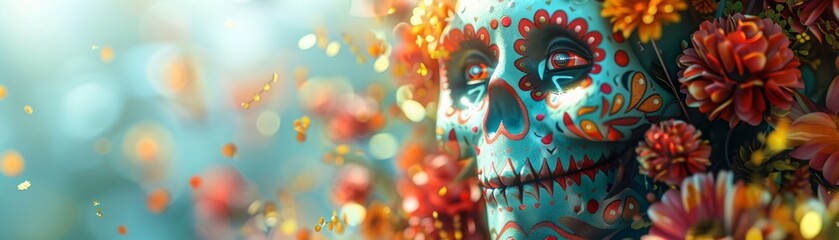 Celebrating Dia de los muertos with vibrant 3D digital art, honoring the Mexican holiday of the Day of the Dead.