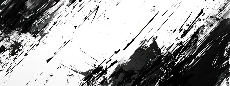 An abstract black and white art background featuring brush strokes and a noise effect.
