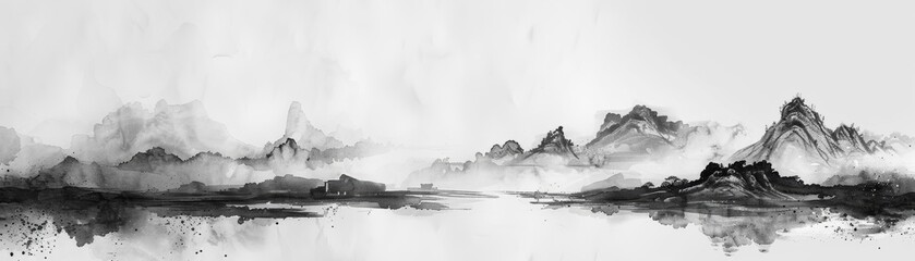 Chinese ink and water landscape painting is a traditional art form that captures the beauty of...