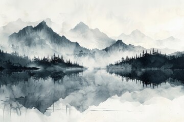 Chinese ink and water landscape painting is a traditional art form that captures the beauty of...