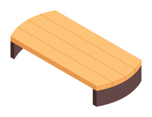 Isometric garden furniture isometric icon, bench. Vector terrace outdoor lounge or patio element, isolated on white background