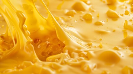 Close-up texture of flowing golden honey with bubbles, ideal for natural sweetener concepts or food industry backgrounds