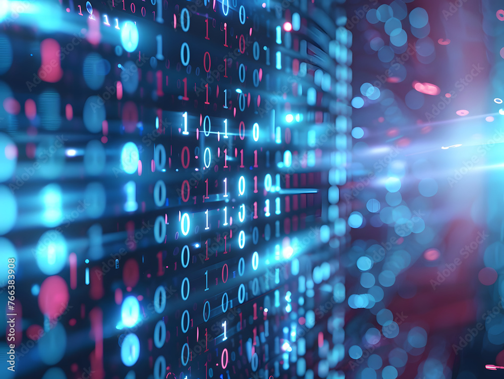 Poster abstract cybersecurity concept digital background with dynamic colorful lines and shapes.
