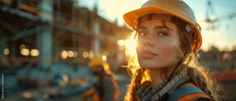 Poster Building site with architects and engineers