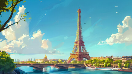 eiffel tower city, 3d rendering of The Eiffel Tower, The eifel tower in Paris from a tiny street

