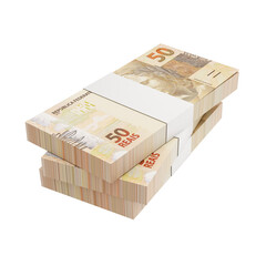 Brazilian Fifty Reais Banknote in 3D with Transparent Background