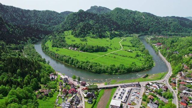 Aerial view of the Szczawnica village in Pieniny Mountains, Poland