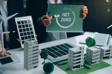 Carbon offset price report CO2 emission. Future growth Net zero waste in ESG ethical SME office...