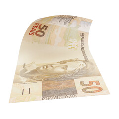 Brazilian Fifty Reais Banknote in 3D with Transparent Background