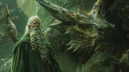 Fantasy character art with a Middle Earth theme transporting viewers to a world of dragons wizards and epic quests. - obrazy, fototapety, plakaty
