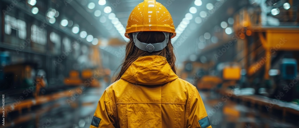 Poster various metalworking processes are displayed in this heavy industry manufacturing factory with an en