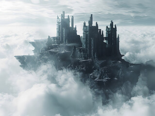 Fototapeta premium A fortress in the clouds: Ethereal skies embracing ancient stone marvels
