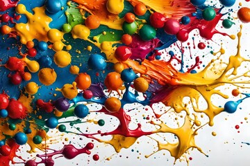 Colorful acrylic paint splashing isolated on white background