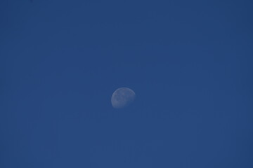 Księżyc w dzień, przy bezchmurnym niebie, błękitne niebo i księżyc 