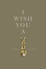 Light green glitter bunny, with "I wish you a happy easter" lettering, green background
