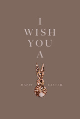 Rose glitter bunny, with "I wish you a happy easter" lettering, rose background
