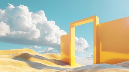 Dreamlike Architectural Structures Emerging from Dunes in Surreal Desert Landscape