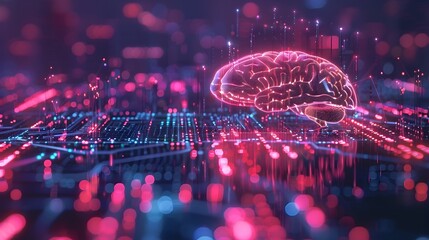 Glowing Brain Circuitry in Futuristic Digital Landscape