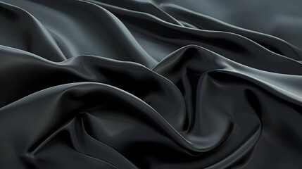 Voluptuous Black Fabric Waves Creating Dynamic and Sophisticated Textural Backdrop for Conceptual Design and Digital Renderings - obrazy, fototapety, plakaty