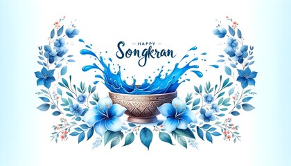 Beautiful watercolor poster illustration for songkran festival.