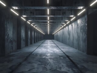 Vast Concrete Corridor Leading into Infinite Darkness