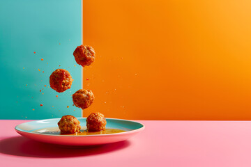 Minimalist commercial advertising image of meatball - obrazy, fototapety, plakaty