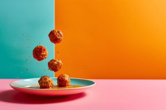 Minimalist commercial advertising image of meatball
