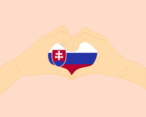 Slovakia flag with two hands heart shape, express love or affection concept