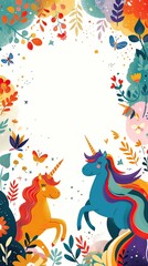 Fototapeta premium Happy Children's Day greeting card, unicorn frame. Generative AI