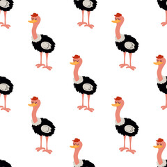 seamless pattern with cartoon ostrich