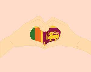Sri Lanka flag with two hands heart shape, express love or affection concept