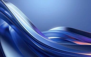 Abstract background featuring dynamic metallic blue 3D waves, realistic moving lines, and a futuristic glowing effect in a photorealistic 3D render, for business banner