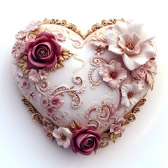 White Heart Decorated With Pink Flowers