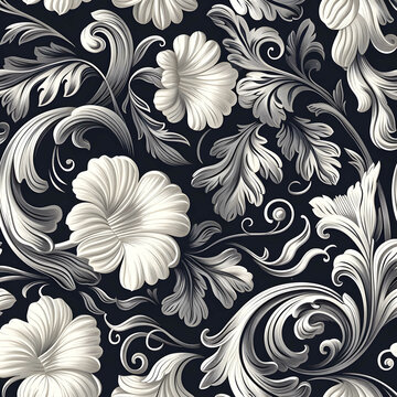 balck and white seamless floral pattern