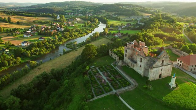 Aerial view of the ruins of the Discalced Carmelite Monastery in Zagorz, Poland