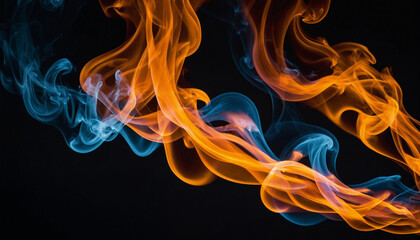 Flames of fire with burning smoke float on black background