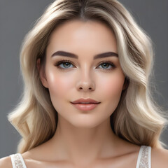 Naklejka premium Smooth, blemish-free skin with clean, sheer makeup highlights ideal beauty. Generative AI.