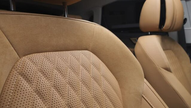 Premium car interior, controls, buttons and leather seats