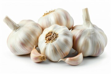whole fresh garlic on white isolated background 