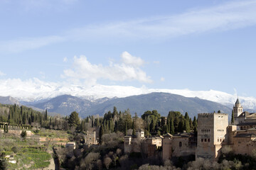 Fototapeta na wymiar View of Sierra Nevada Mountains from Granada, Spain 